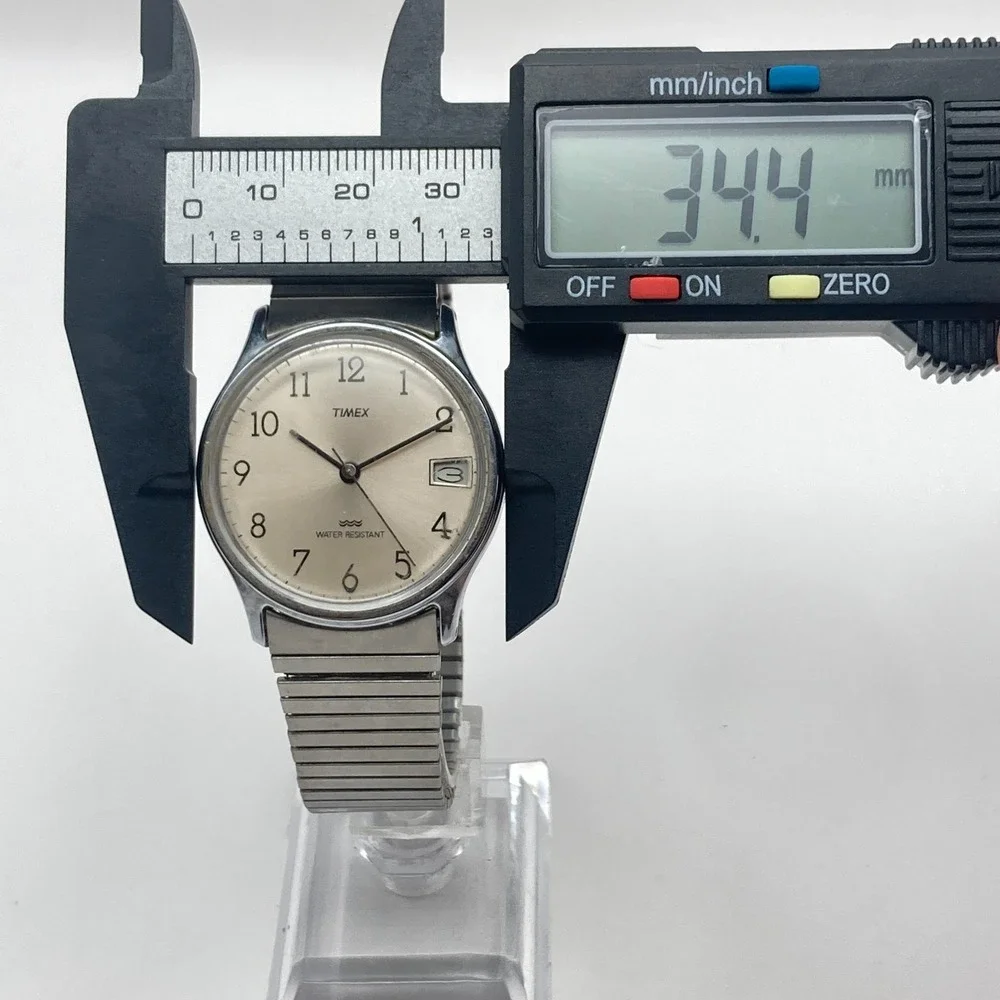 Vtg Timex Marlin Men's Watch 34mm Silver Tone Date Stretch Band Manual Wind 1989